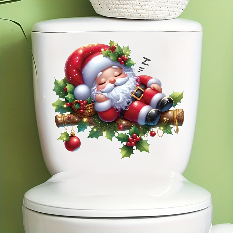 

1pc Christmas Decoration Sticker, Cute Santa Claus In Sweet Dreams Sleeping Toilet Water Tank Stickers, Suitable For Bathroom Door Stickers, Wall Stickers, Adding A Festive Atmosphere To Your Room