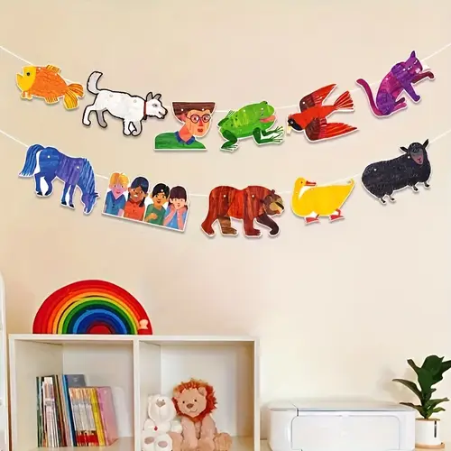 11pcs flags brown bear brown bear what see classroom environmental creation decoration props party decorations 3 meter ropes festival hanging fishtail banners