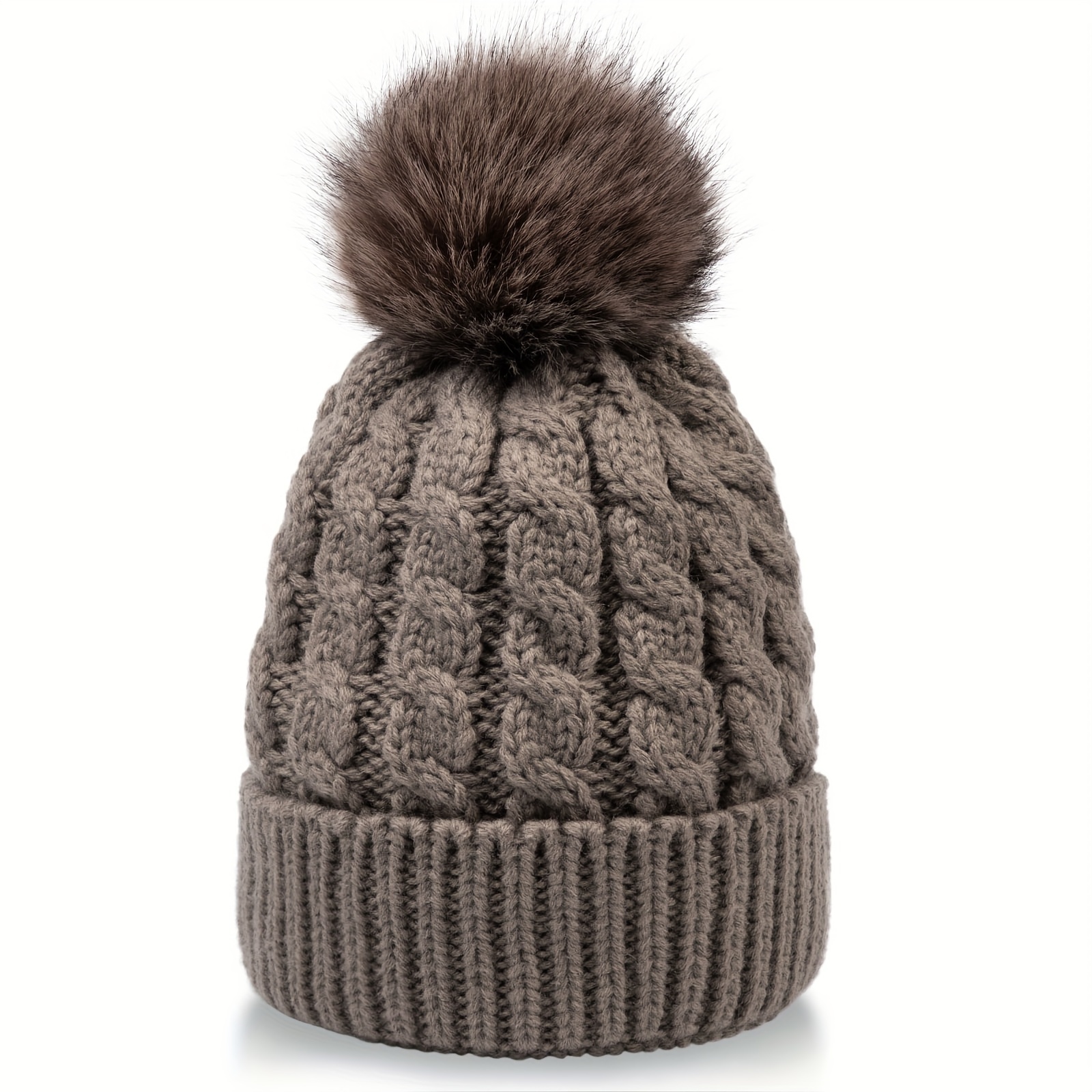 Timberland Unisex Gray Knit Sherpa Lined Faux‎ Fur Pom Pom Beanie Hat One Size Timberland Hat Beanie Pom Pom Black Knit Sherpa Lined One  main image 2
