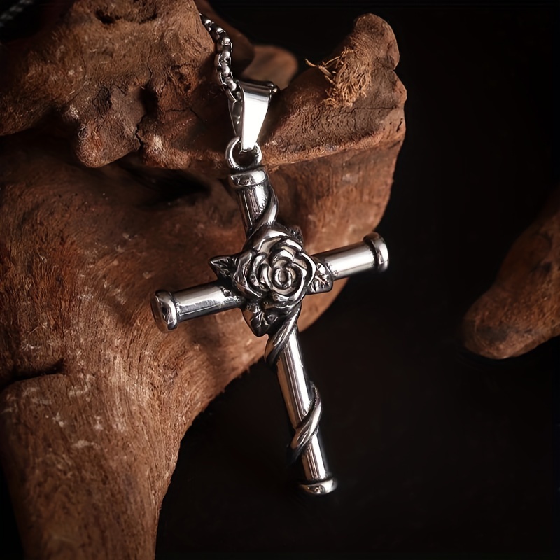 vintage bohemian thorn rose entwined cross pendant necklace stainless steel perfect for everyday wear and gift giving details 5
