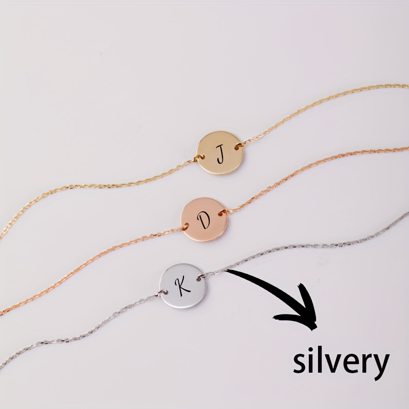 TEMU A Personalized Basic Stainless Steel Bracelet For Women, Featuring Engravings Of Letters, , Or Phrases, Perfect As A Valentine's Day Present For