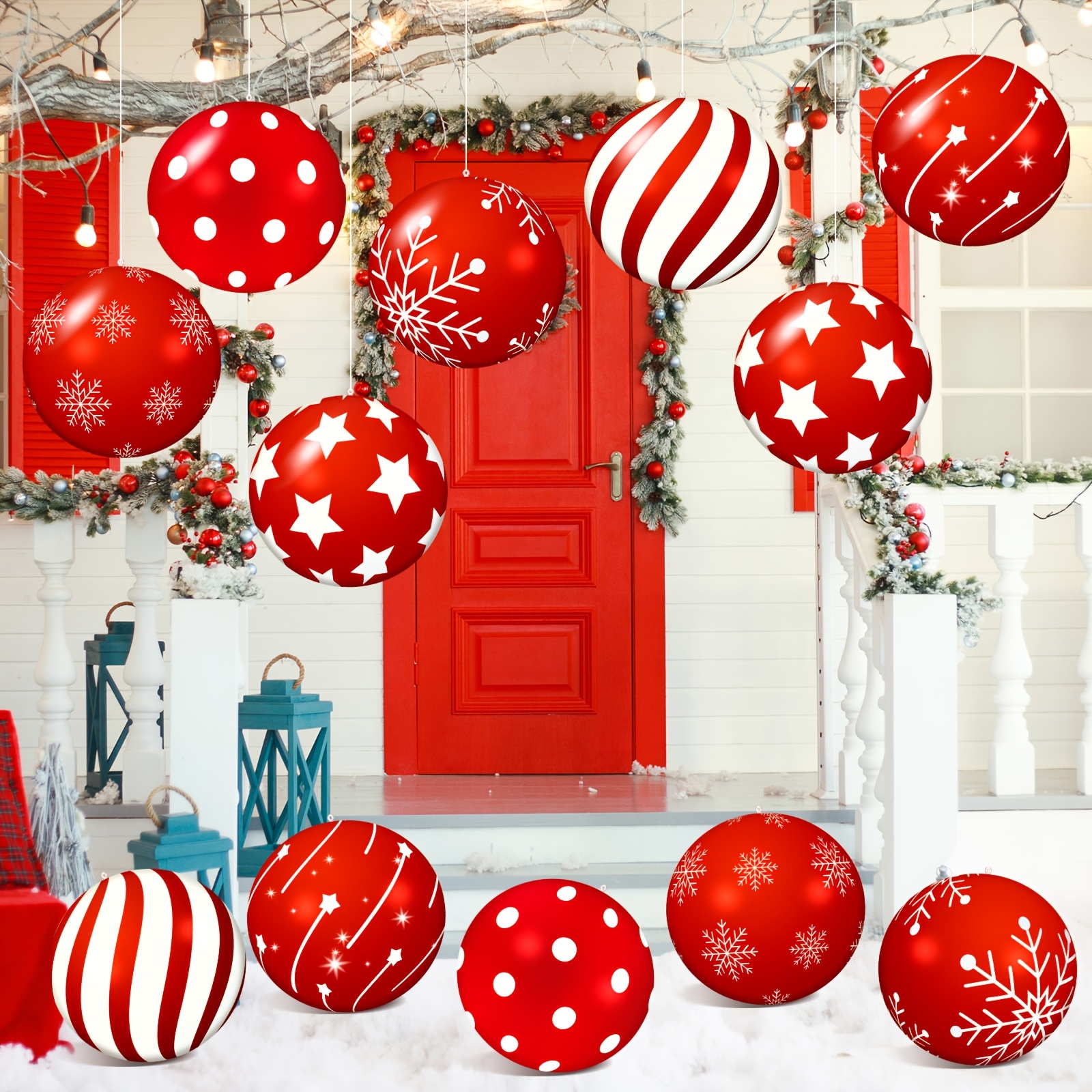 

12 Pcs Pvc Inflatable Christmas Ball Christmas Pvc Inflatable Decorated Ball Outdoor Christmas Decorations Inflatable Christmas Ornaments For Yard Holiday Patio