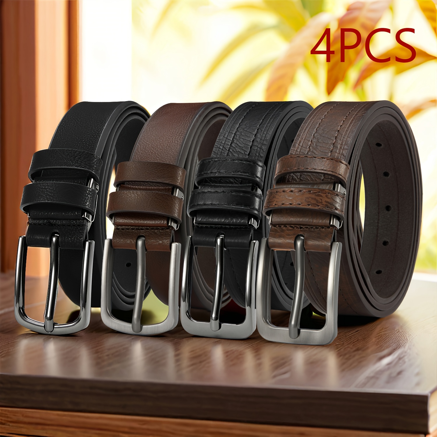 TEMU -pack Men's Vintage Belts - Top-quality Genuine Leather Straps With Classic Buckles | Perfect Accessory For Business & Fashionable Men