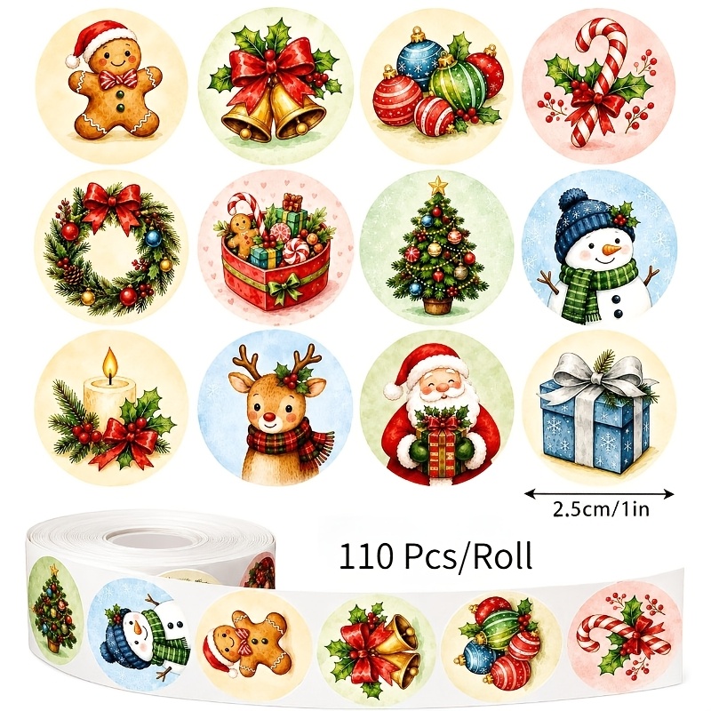 TEMU 110pcs Autocollants - Étiquettes Tampon de Fêtes pour Cadeaux, Emballage de Pâtisserie & Décoration d'Enveloppes, Ronds Autocollants