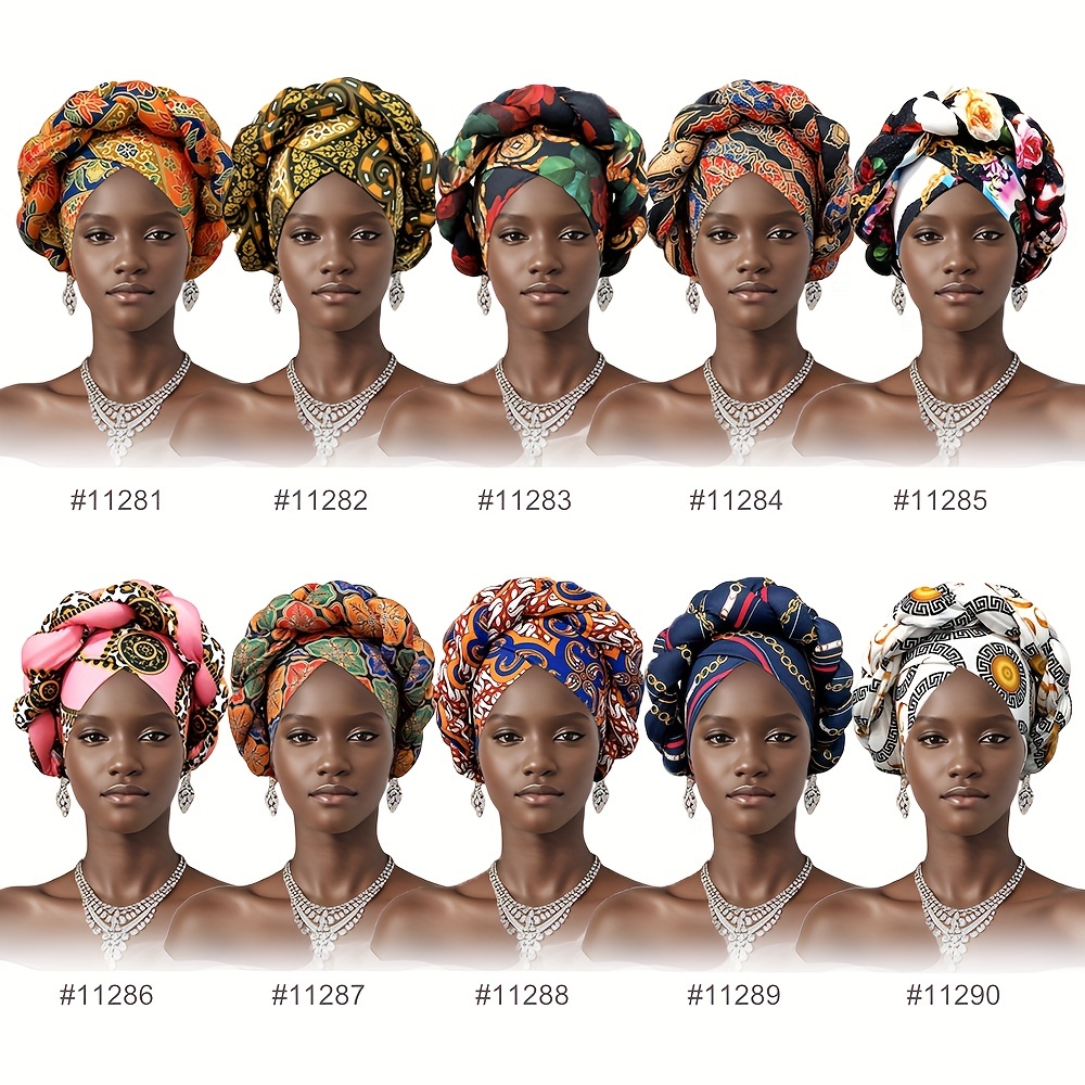african print twisted braid turban hat traditional wax print headwrap elastic band one size fits all details 0
