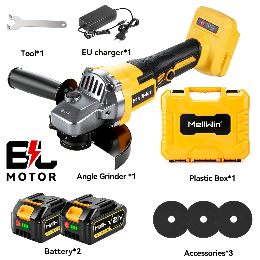 Image of Brushless Electric Angle Grinder, Rechargeable Grinding Power Tool, 3-speed Adjustable, Suitable For Industrial Woodworking Polishing And Metal Sanding Applications