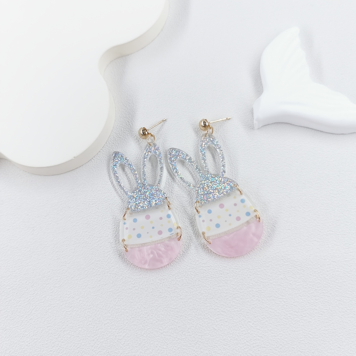 

A Pair Of Fun, Quirky Vintage Bling Sequin -piece Egg Acrylic Printed Pendant Earrings, A Cute And For Easter .