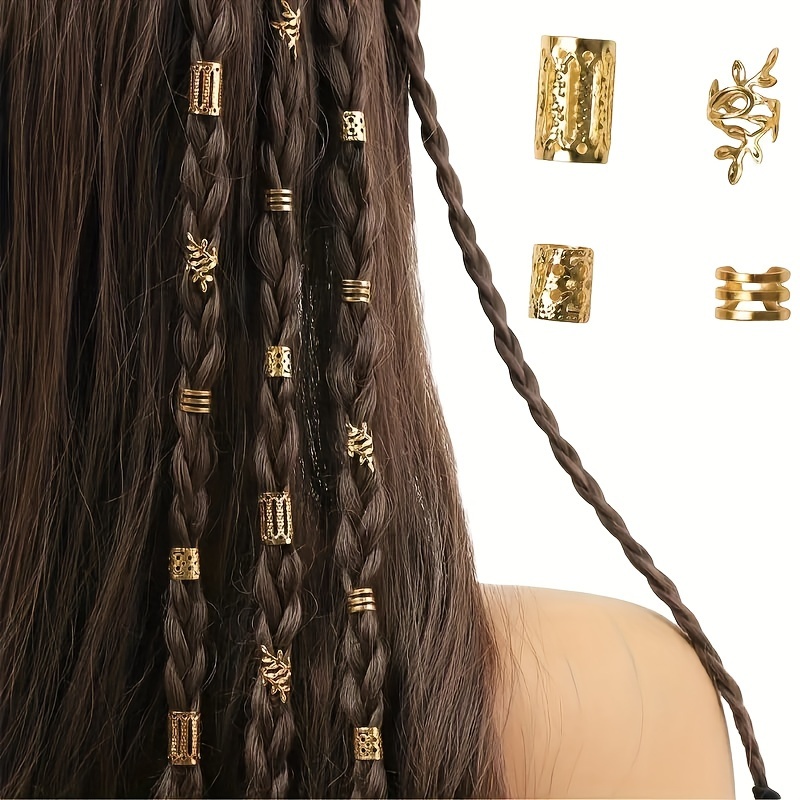 

40pcs Vintage Inspired Solid Color Hollow Out Braid Rings - Hair Clips For Women, Accessories With Design For Daily Use And