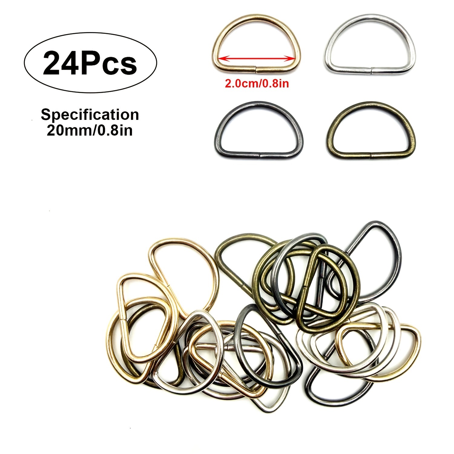 24pcs Metal D Rings, Mixed Color Multi Purpose D Semi Circular D Ring For Keychains Belts, Hardware Bags Ring, Dog Collar, Strap Sewing And Hand Additions