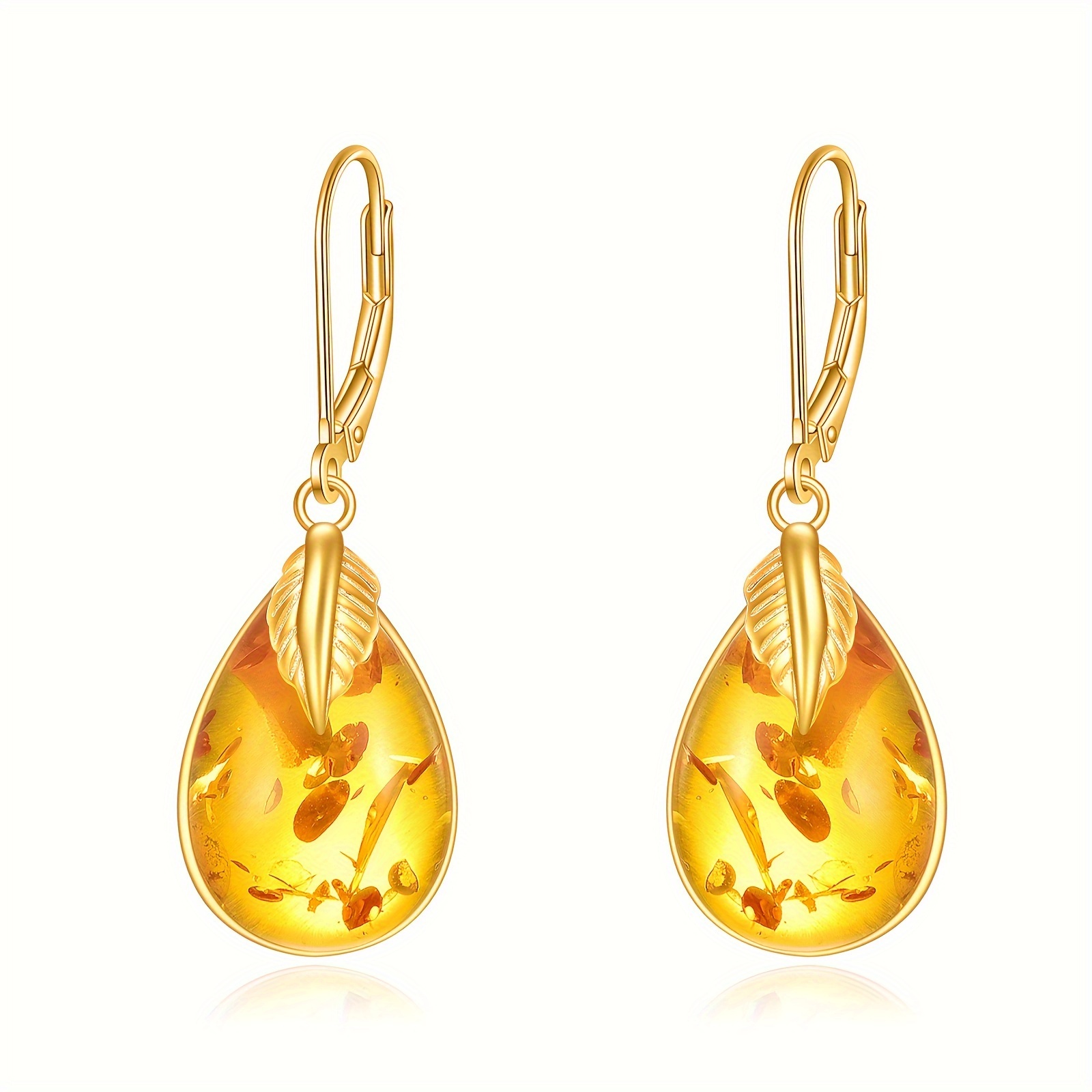 

Amber 925 Sterling Silver French Clasp Earrings Leaf Dangle Earrings Jewelry Gift For Women