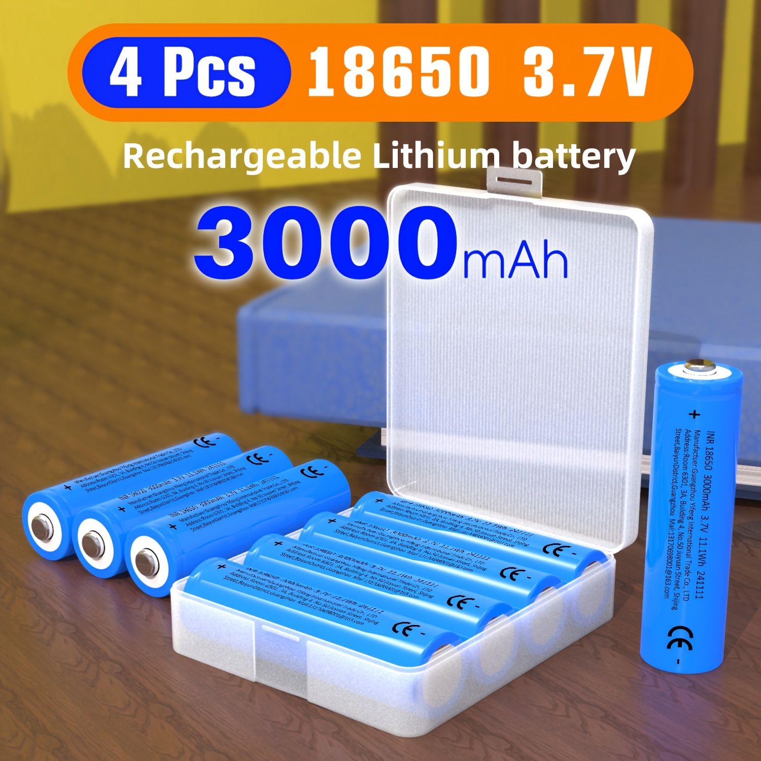 Image of 4 Batteries Per Box, 18650 Rechargeable Battery