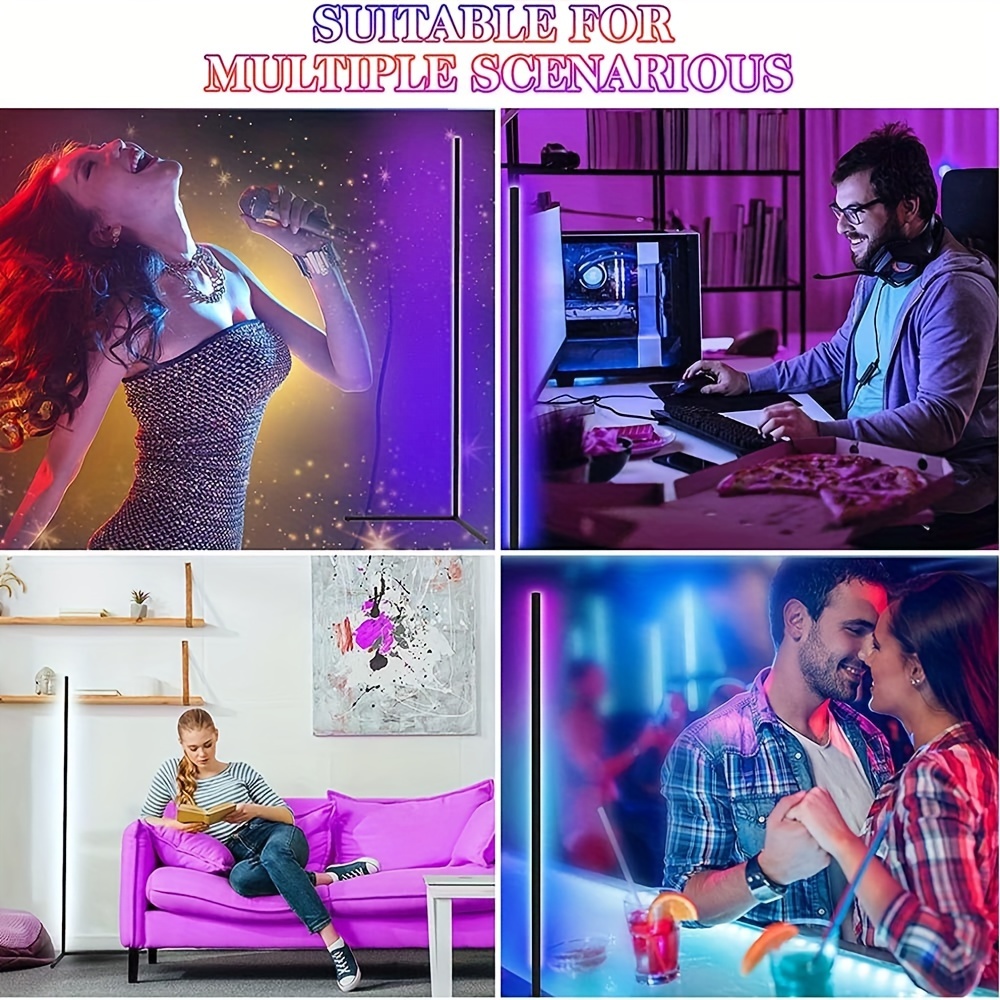 Smart Modern RGB LED Floor Lamp with Music Synchronization And 16 Million Colors, Perfect for Gaming Rooms, Living Rooms, Bedrooms, And Offices, in Black