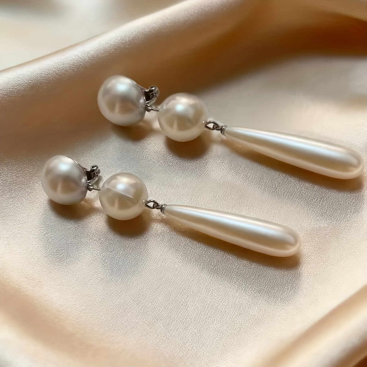 Elegant Classic Faux Pearl Double Pearl Long Drop Tassel Earrings