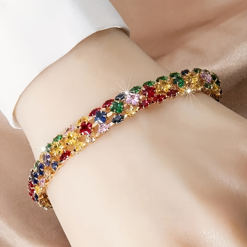TEMU Ladies' Elegant Bohemian Style Colorful Geometric Bracelet - Daily Use And Vacation Parties
