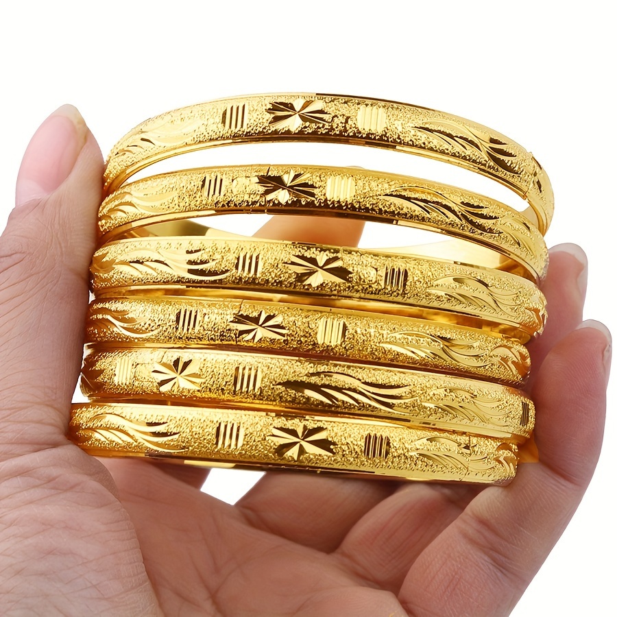 

1pc Luxury Gold-plated Copper Bangle Bracelet, Elegant Design, For Daily & Wedding , Jewelry