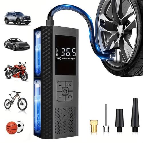 item picture portable usb rechargeable 150psi portable air compressor with tire pressure gauge led display 3x faster smart cordless tire inflator usb powered rechargeable battery battery capacity 3000mah