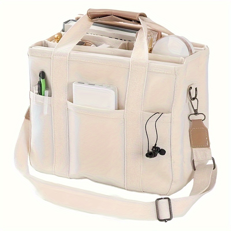 

Multi Pockets Tote Bag, Large Capacity Shoulder Bag, Canvas Crossbody Handbag For