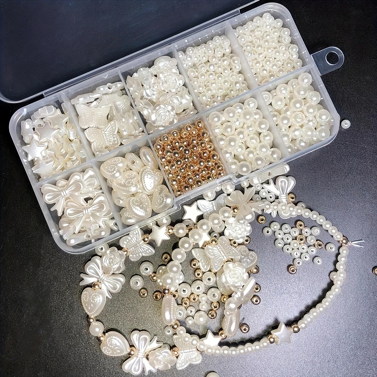 Image of Set Of 800 Polished White Mixed Acrylic Pearl Loose Beads, Perfect For Elegant Jewelry And Handmade Crafts