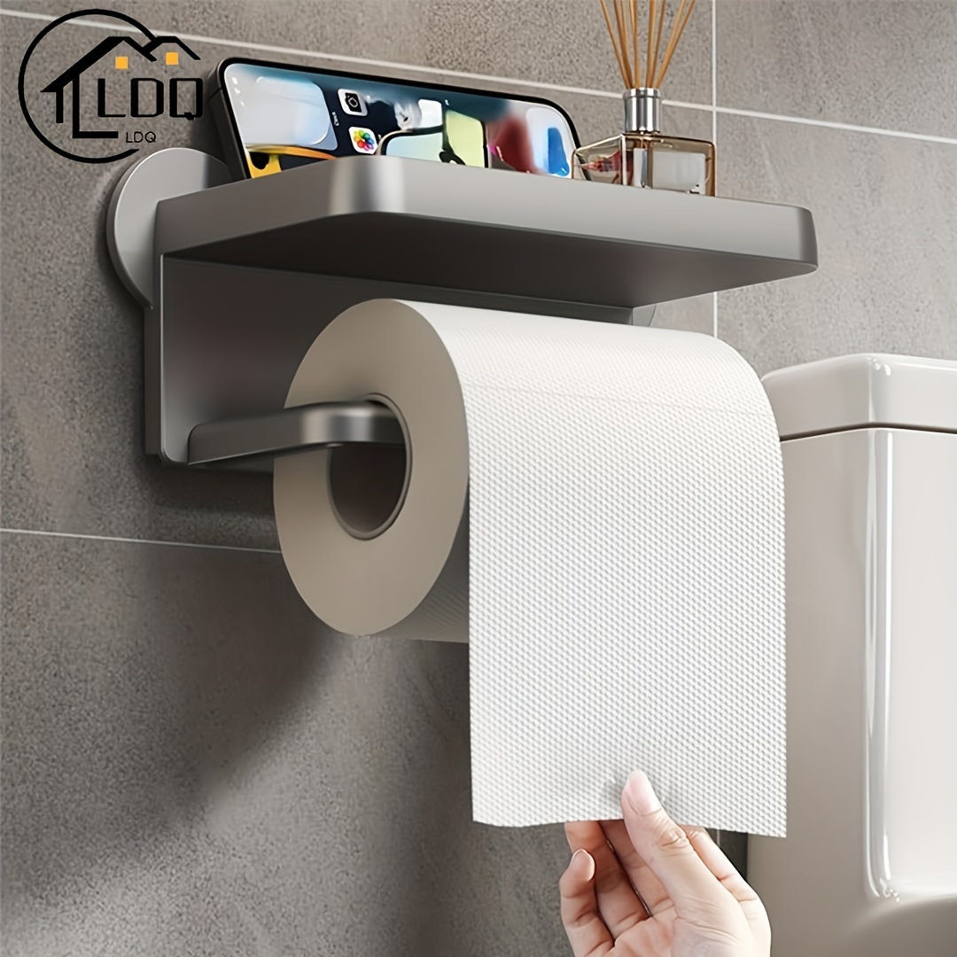 TEMU Ldq Space-saving Toilet Paper Holder With Shelf - , No-drill Self-adhesive Bathroom Organizer