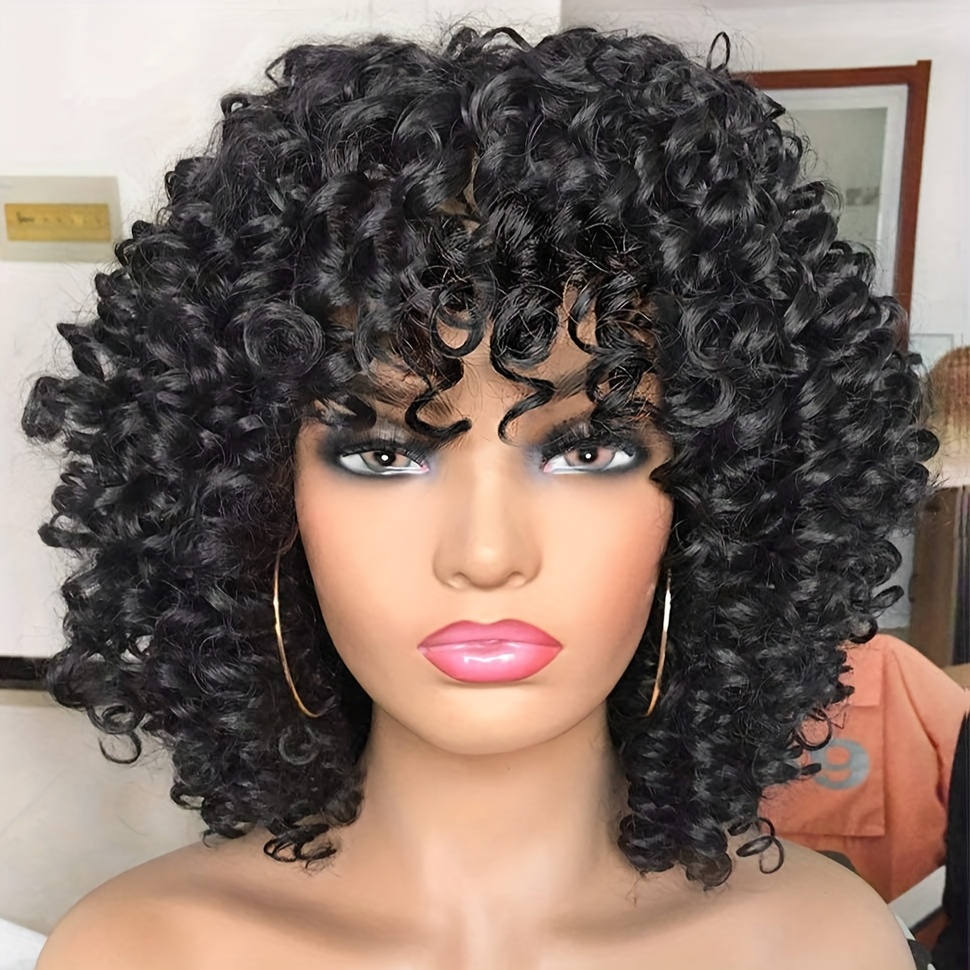 TEMU Curly Afro Wig With Bangs Short Wigs For Synthetic Hair Short Curly Afro Wig (black)