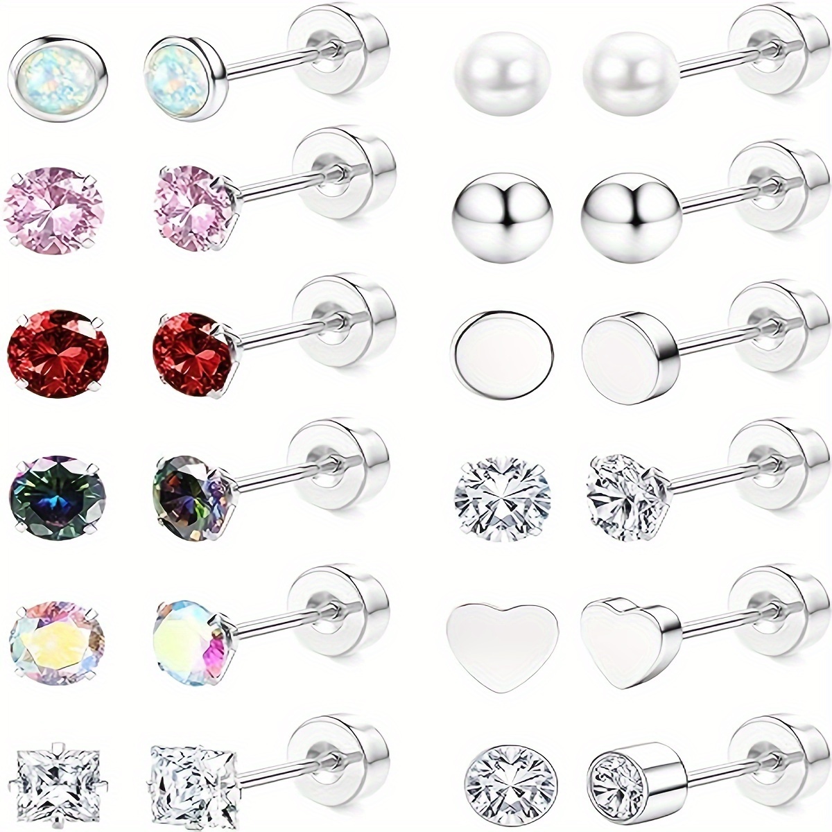 

24pcs Stainless Steel Stud Earrings Set For Women Man Flat Back Stud Earring Hypoallergenic Cartilage Piercing Earrings Set Gift