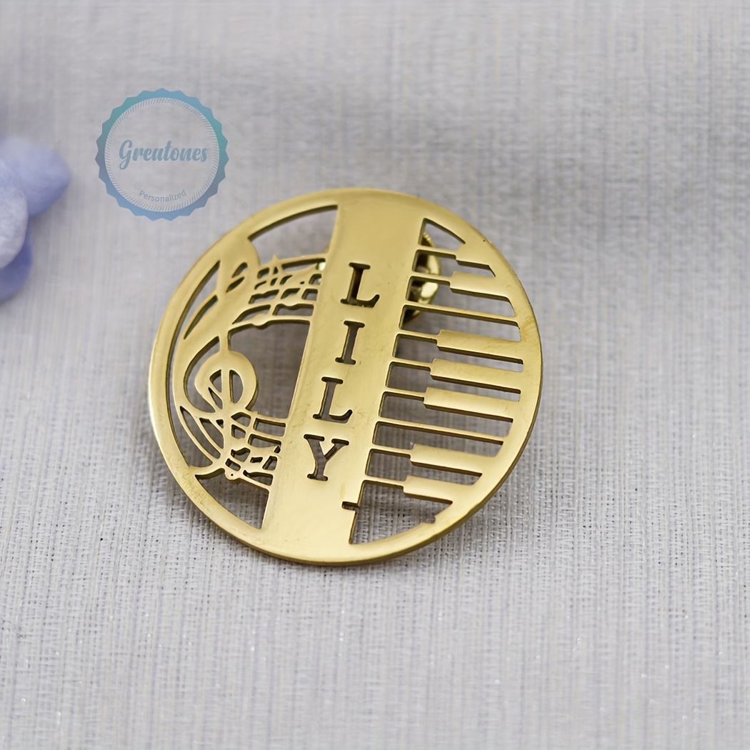 TEMU Customized Name Piano Keys Brooches Nameplate Pins Stainless Steel Personalized Name Brooch For Women Men
