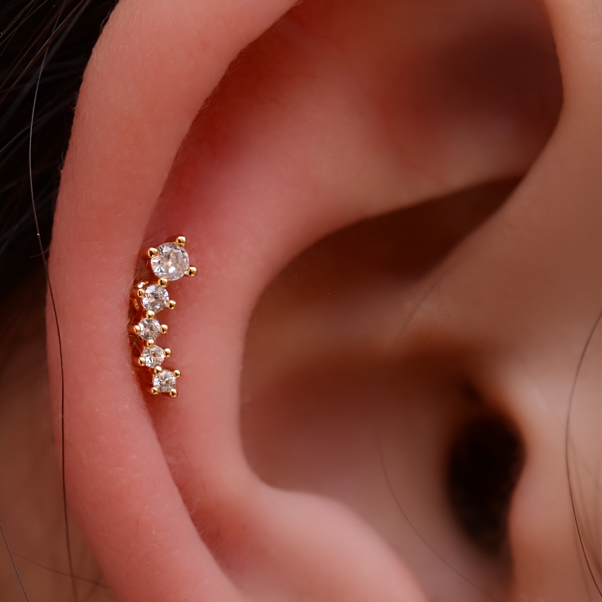 TEMU 2D Flat - 1 Stück Damen 20G Bar Piercing Echt 18K Vergoldenet Kleine Flache Schrauben Ohrring Cubic Zirkonia Helix Anti Tragus Snug Rook Conch