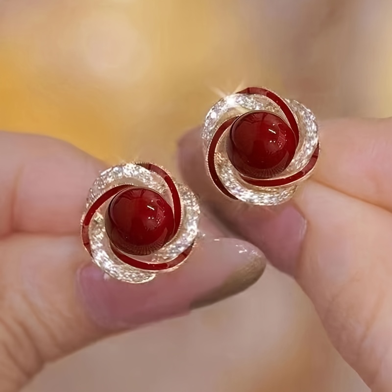 Women's Elegant French Vintage Pearl Stud Earrings - Red & Bead Jewelry, Everyday & Formal Events, Minimalist Earrings For Women