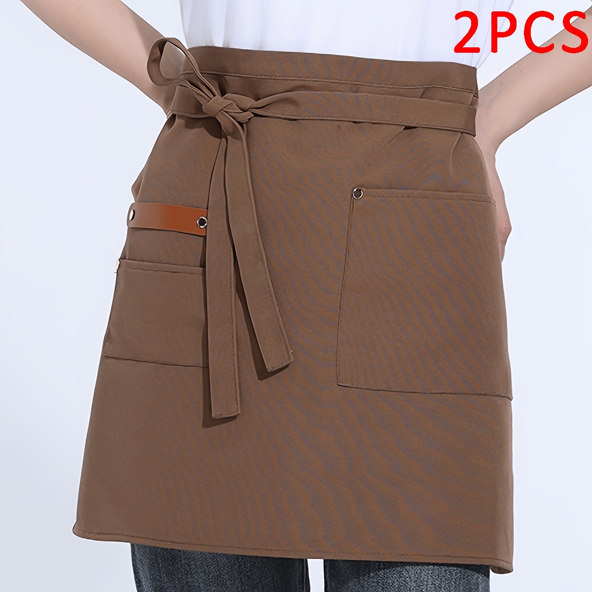 TEMU Customizable Image 2pcs Kitchen Canvas Apron, Women's Restaurant Waitress Apron, Extended Waist Belt Reinforced , Half Apron