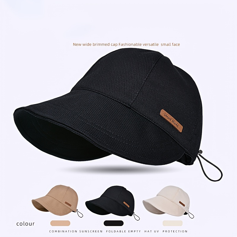 

1pc Women's Bucket Hat, Breathable Sun Protection, Wide Brimmed Fashionable Cap, Versatile Plain Street-style, Foldable With Adjustable Drawstring