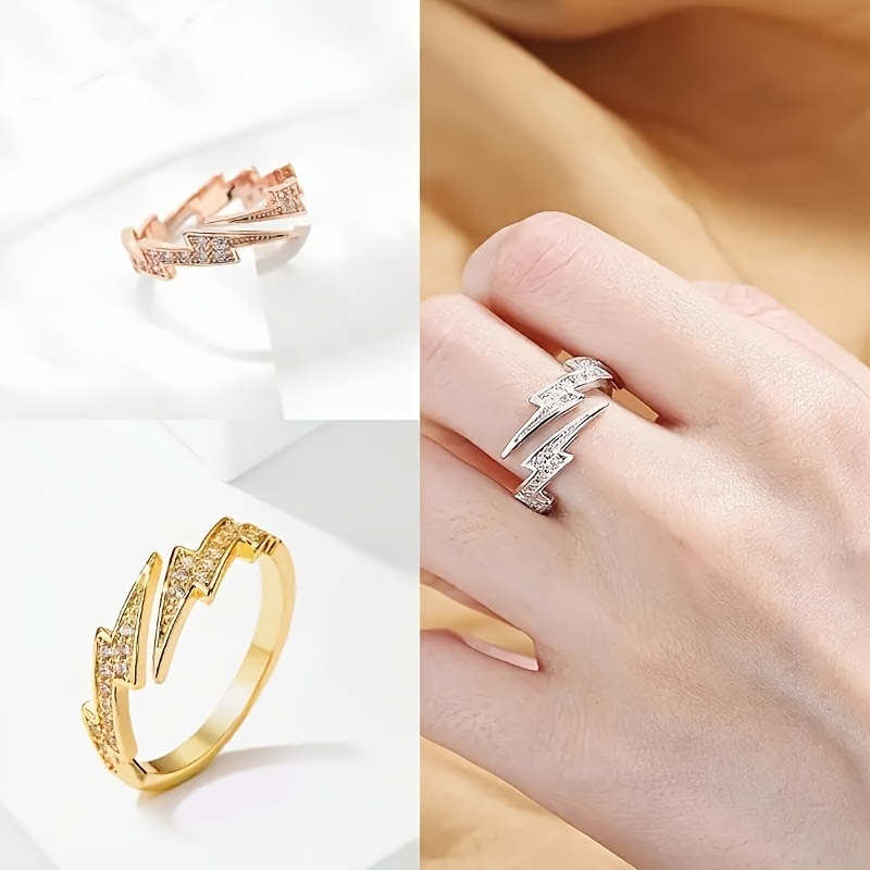 Rhinestone Lightning Adjustable Open Ring Bling Bling Eye-catching for Women