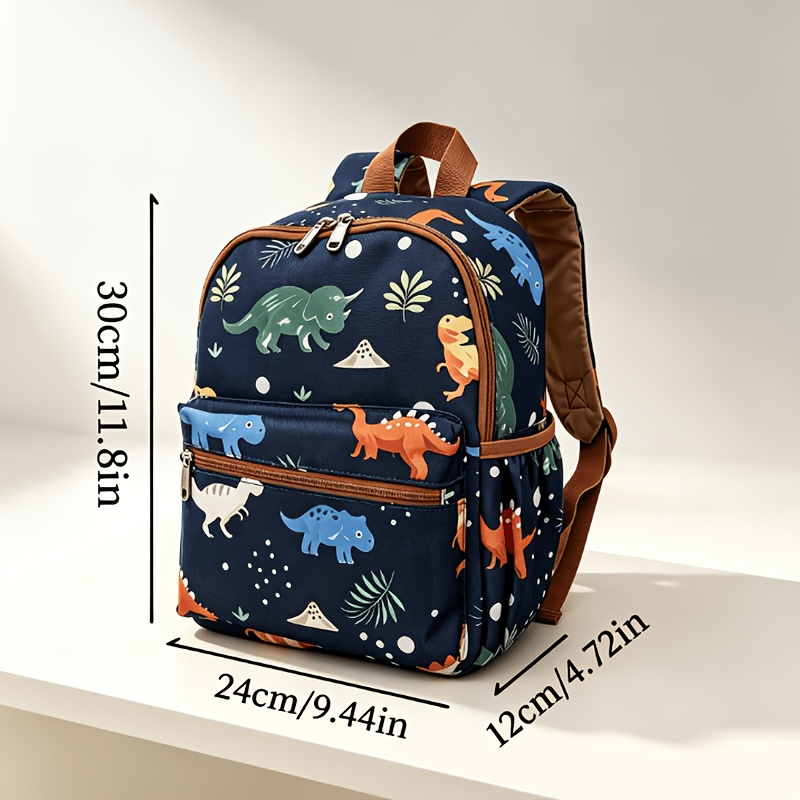 TEMU 2026 Back To School Dinosaur Print School Backpack, Durable Polyester, Adjustable Straps, Multi Zipper Compartments, Travel Bag. Creative Print