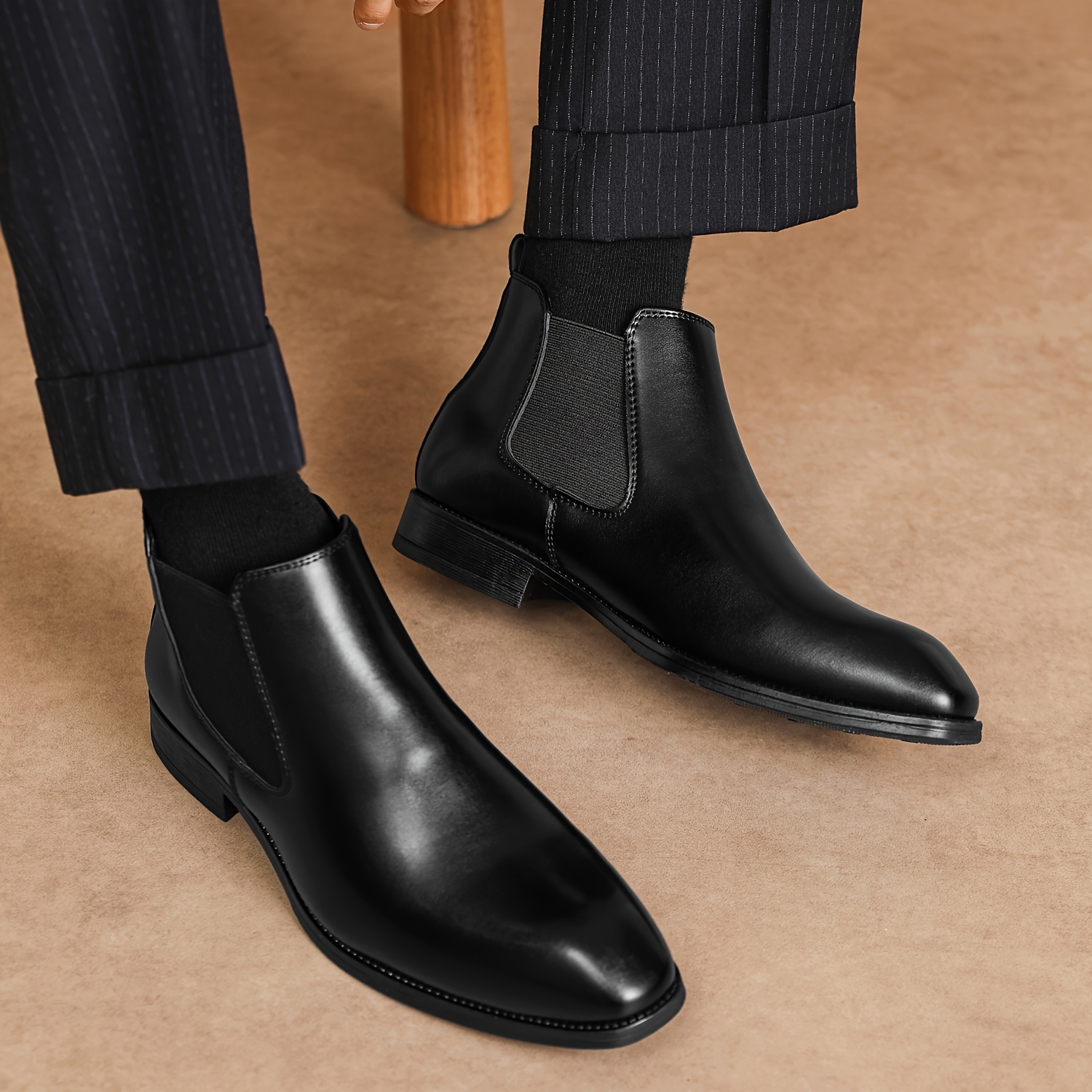 Men'S Chelsea Boots - Low Top Dress Shoes with Square Toe for Business, Stretch Ankle Boots, Ideal for Daily And Wedding Events