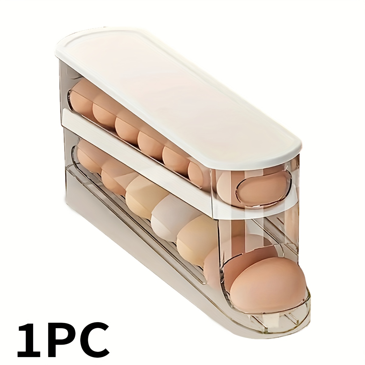 TEMU 1pc Space Saving Double-layer Automatic Rack, Food Safety Pp Plastic, Suitable For Refrigerator Side Doors And Kitchen Countertops, Storage