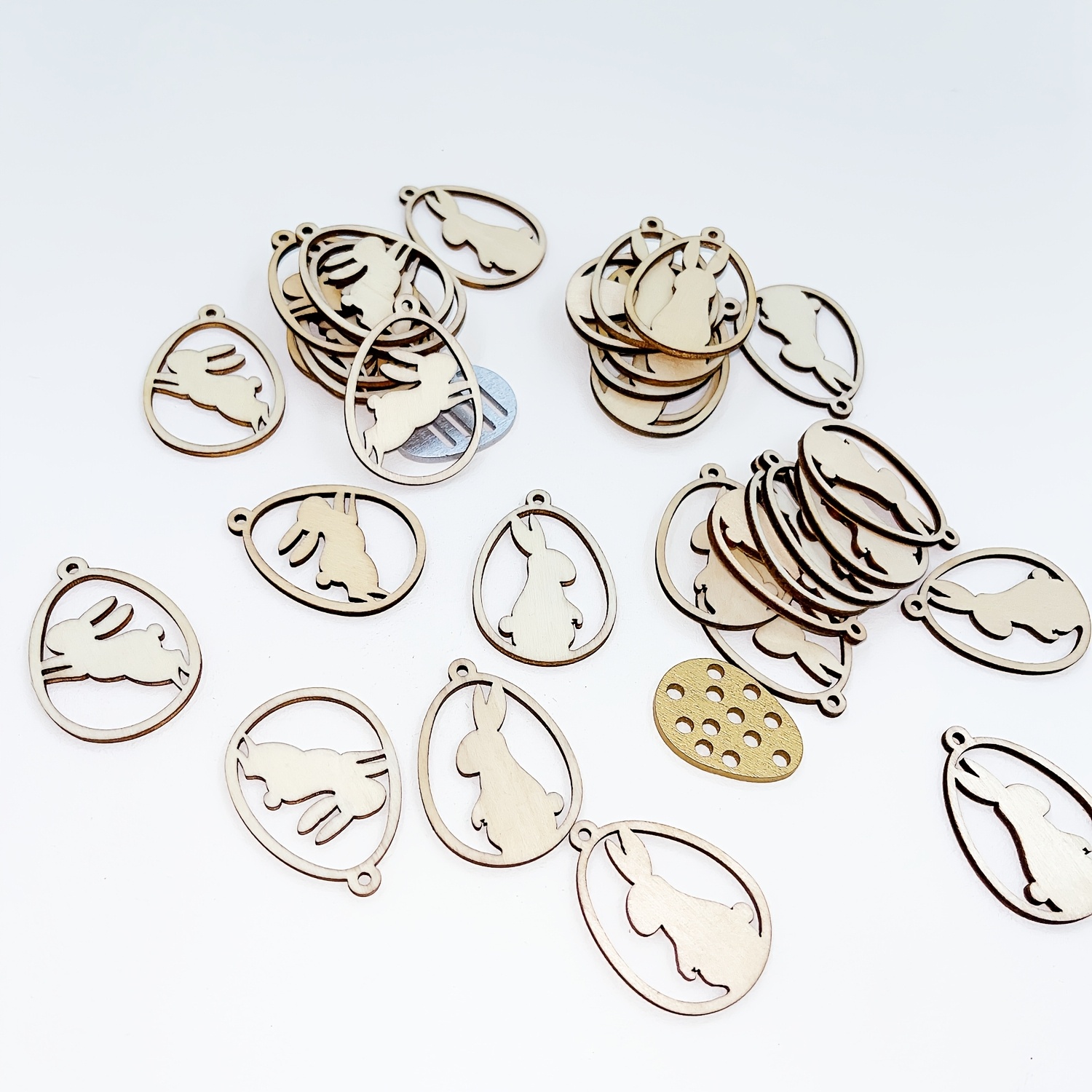 

20pcs Mini Diy Wooden & Rabbit Pendants - Hollowed Design For Crafting, Painting & Home Decor