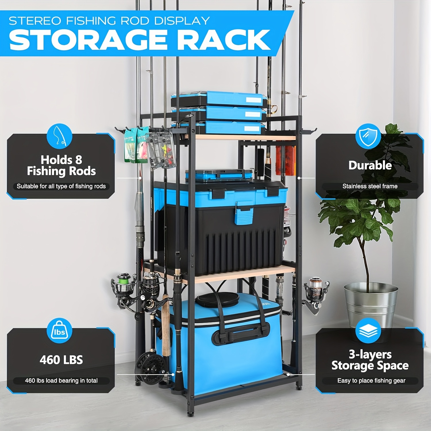 fishing rod holder cabinet Storage Box Easily transportable with attached wheels F-Series Fish Storage Rack |