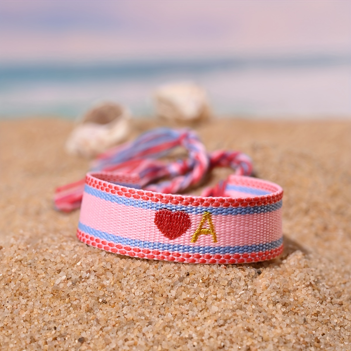 TEMU Handmade Woven Bracelet Featuring Bohemian Style With Heart-shaped Letters A-z, Popular In Europe And America