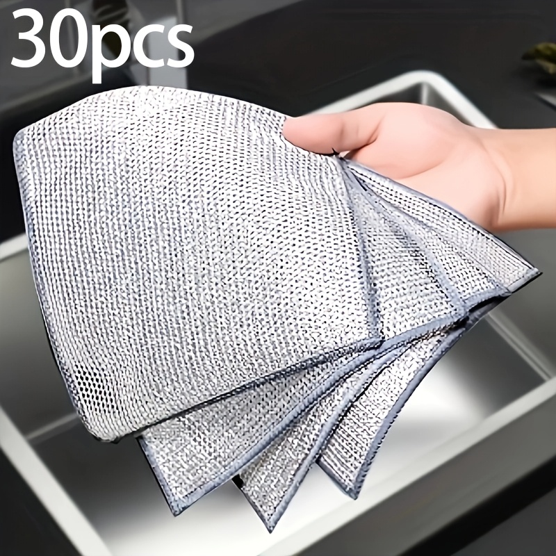 30pcs Steel Scouring Pads: Reusable And Washable Cleaning Supplies For Kitchen, Bathroom, And Dining Room - Hand Wash Only - Square - Lightweight -