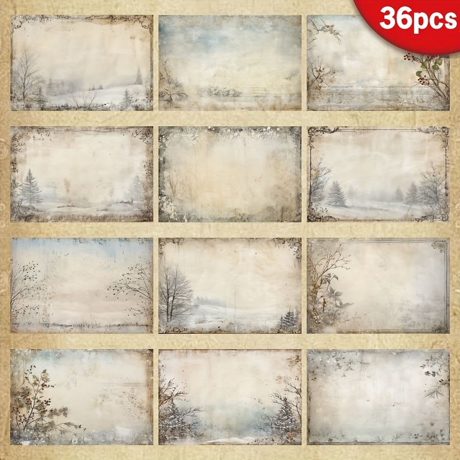 TEMU 36 Sheets A5 Scrapbook Paper With Vintage Winter Tree Designs, High-quality Craft Paper For Diy Greeting Cards, Journals, Packaging, And