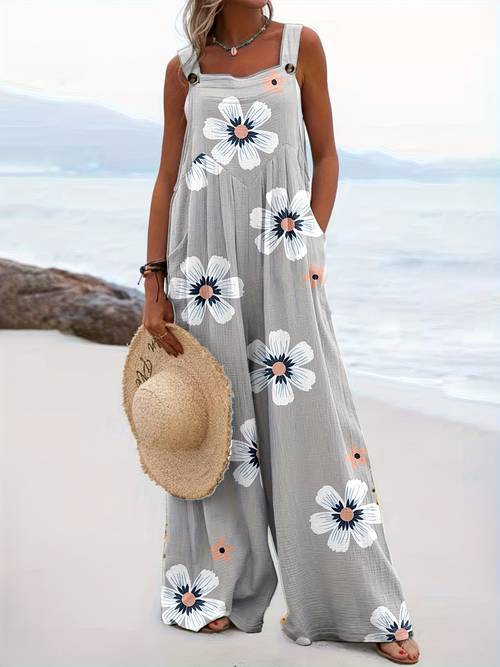 bonbon casual printed long overalls for vacation