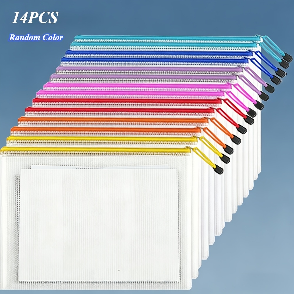 TEMU Sacs de rangement à fermeture éclair A4, 14 pièces disponibles, plusieurs couleurs au choix ; fabriqués en matériau épais et durable, portables