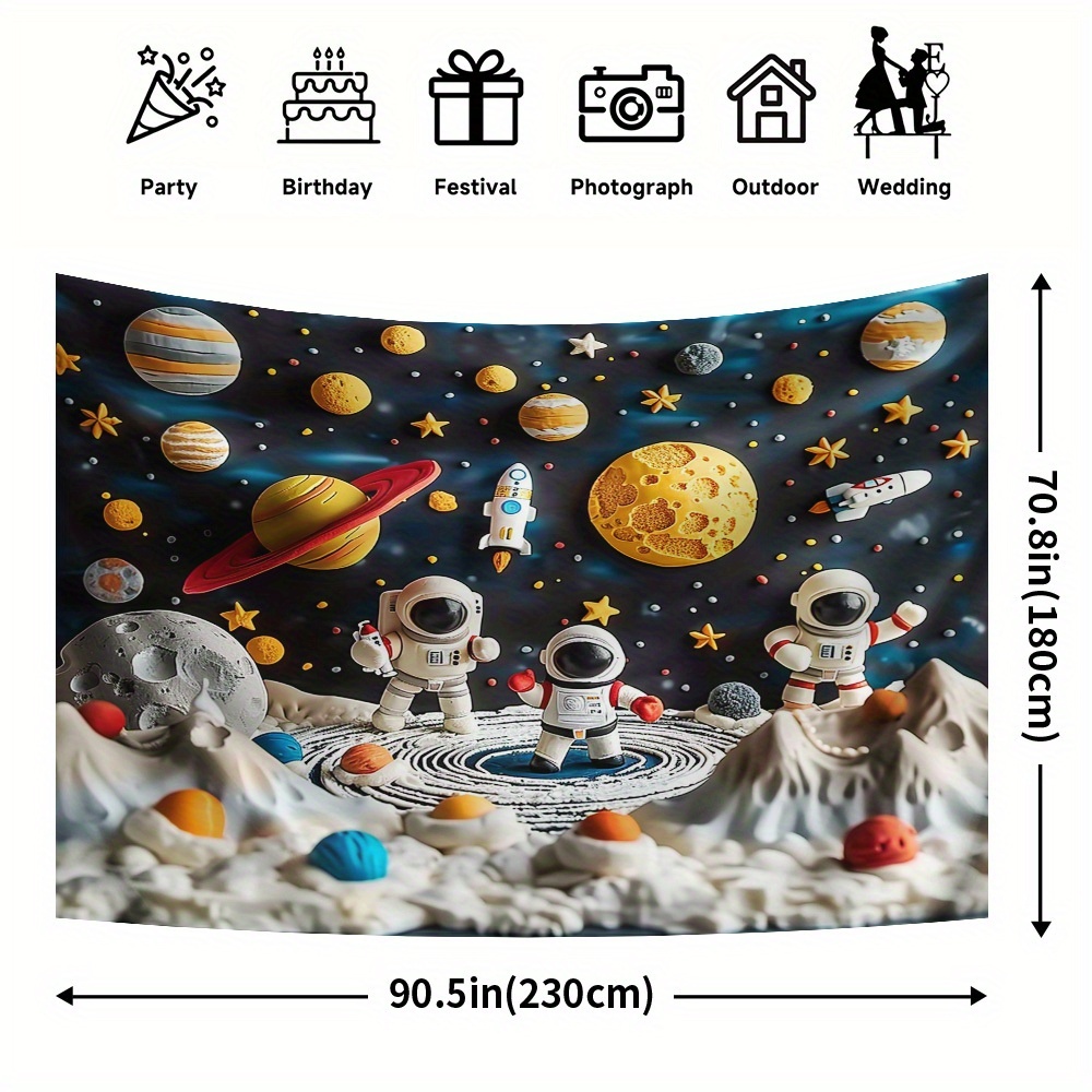 Oversized Backdrop Banner Cartoon Space Blast Off Generically Fits Polyester, No-electricity, With Holes Perfect For…: retailer-supplied image