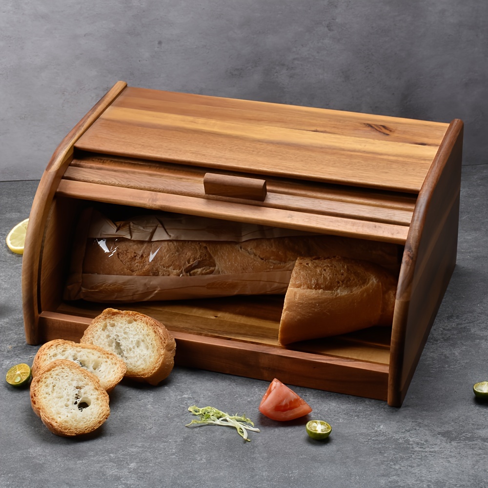 

Acacia Wood Bread Box With Lid - Reusable, Vintage-style Large Capacity Storage Container For Kitchen Countertop (15x11x6.7 Inches)