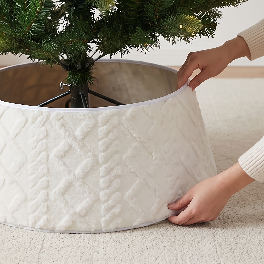TEMU Nouvelle jupe de sapin de Noël 2026 à double épaisseur texturée en peluche à motif , base de sapin de Noël ronde, jupe de sapin de Noël à