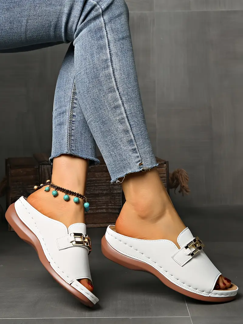 womens wedge sandals with metallic chain design casual open toe slip on platform shoes beige cover summer for versatile footwear stylish sandals cover sandals Product details 29