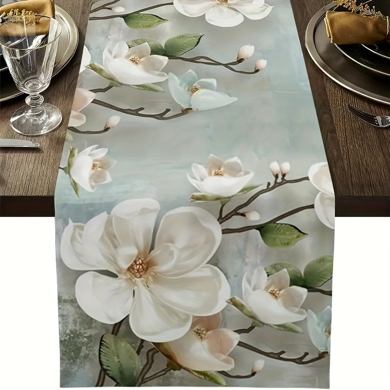 

Elegant Watercolor Runner - Linen Kitchen Decor, 183cm X 72.05cm, Rectangular, Viscose Material, Sateen Weave