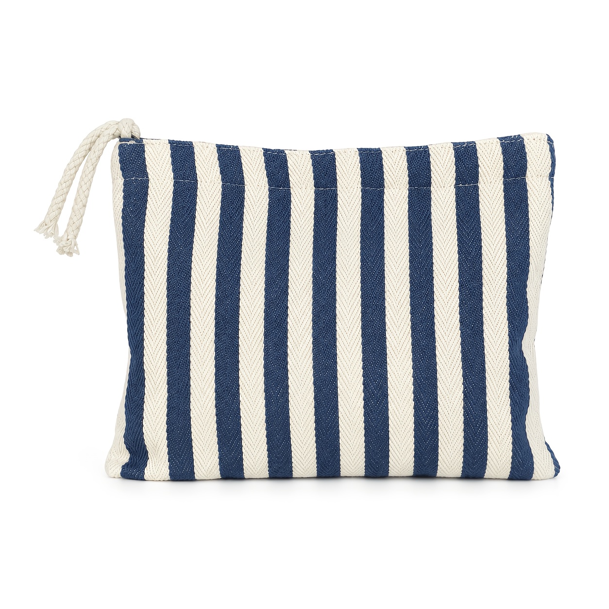 TEMU 1pc Striped Canvas Cosmetic Bag, Large Capacity Zippered Makeup Bag, Women's Beach Vacation Portable Travel Toiletry Organizer