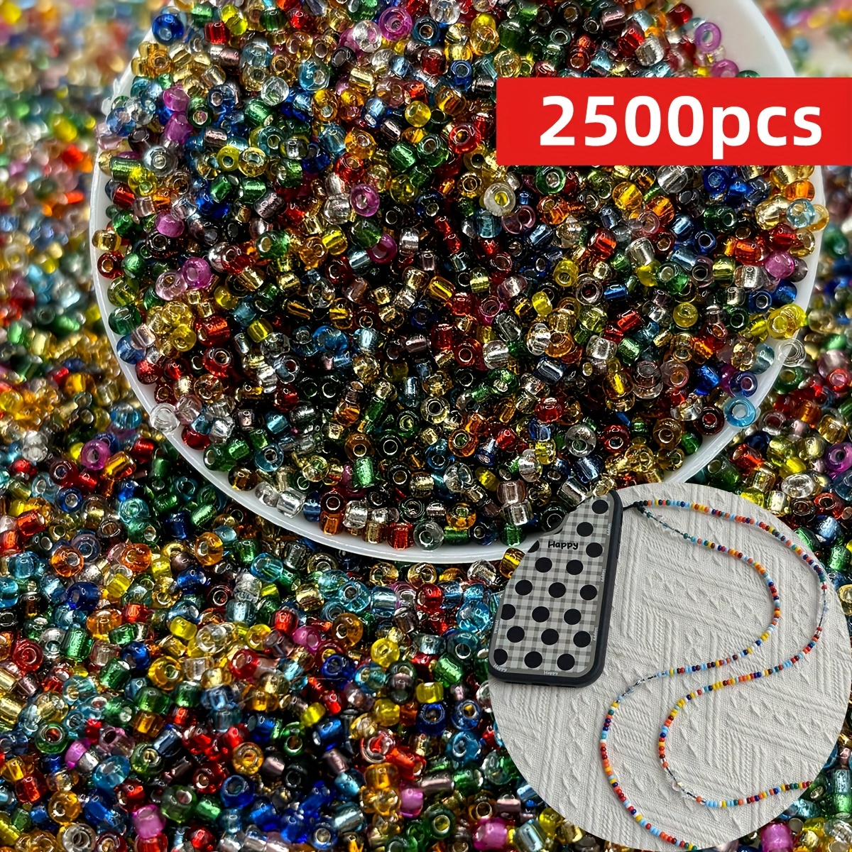TEMU 5000/2500pcs Cuentas de Vidrio de Semillas Aleatorios de 2Mm - Cuentas Redondas Uniformes de Calidad para Crear una Cadena de Teléfono Móvil a