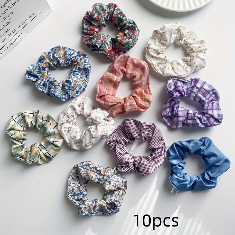 E-shop 10 Stück, Frische Blumen-Karomuster Haargummis, Retro Vielseitige Scrunchies. Geeignet für Frauen und den täglichen Gebrauch,