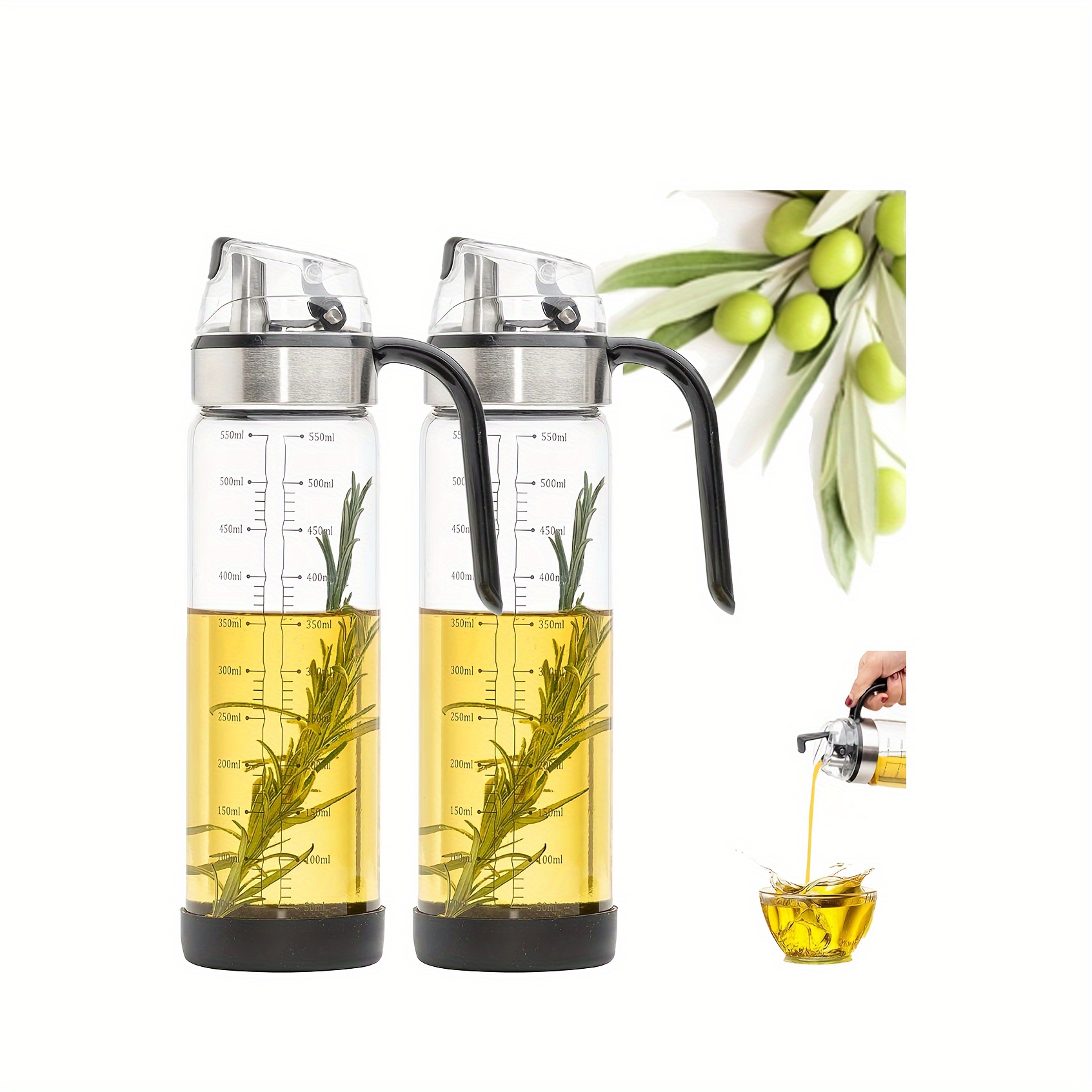 

Olive Oil Dispenser Bottle, Auto Flip Bottles For Kitchen, 18 Oz With Leakproof Cap, Easy Clean And Vinegar Dispenser Set Of 2